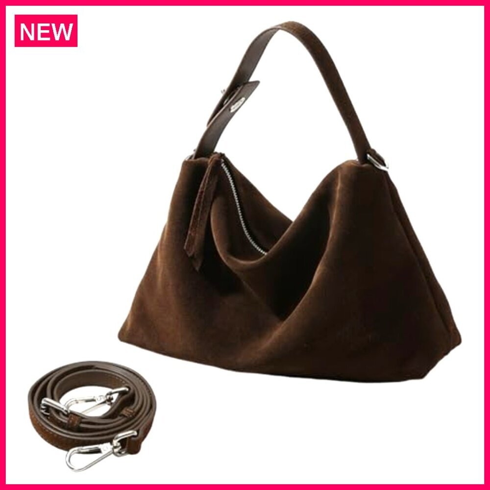 Genuine Leather Suede Tote Bag, Large Capacity, Adjustable Strap, Versatile - Picture 2 of 8